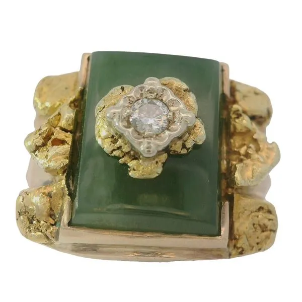 10KY Nephrite Jade Diamond Nugget Ring Sz. 9.5 Chipper's Jewelry Bonney Lake, WA