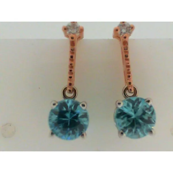 14Kt Rose Gold Blue Zircon and Diamond Earrings Image 2 Chipper's Jewelry Bonney Lake, WA