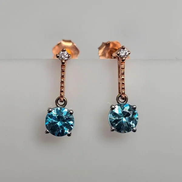 14Kt Rose Gold Blue Zircon and Diamond Earrings Chipper's Jewelry Bonney Lake, WA