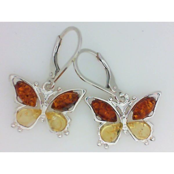Sterling Silver Amber Butterfly Earrings with Lever Backs Chipper's Jewelry Bonney Lake, WA