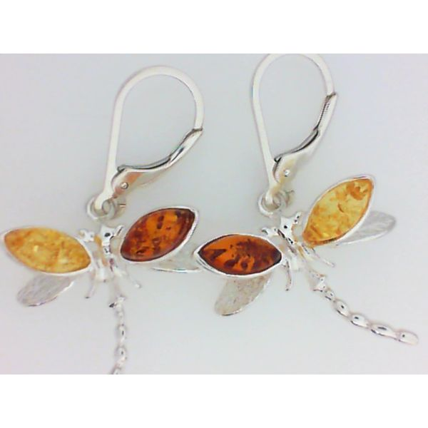 Sterling Silver Amber Dragonfly Earrings with Lever Backs Chipper's Jewelry Bonney Lake, WA
