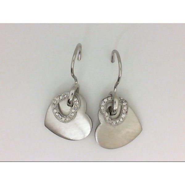 Sterling Silver Double Heart Dangle Earrings with White Sapphires Chipper's Jewelry Bonney Lake, WA