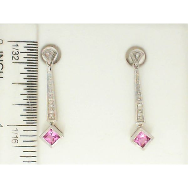 14K White Gold Diamond & Pink Sapphire Dangle Earrings Image 2 Chipper's Jewelry Bonney Lake, WA