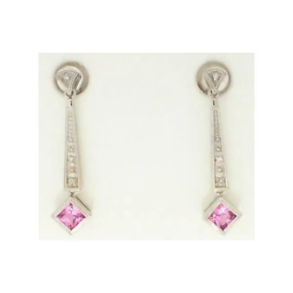 14K White Gold Diamond & Pink Sapphire Dangle Earrings Chipper's Jewelry Bonney Lake, WA