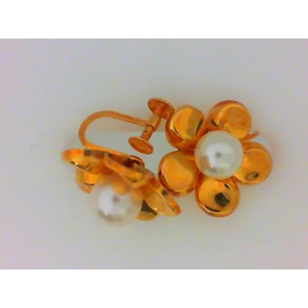 18K Yellow Gold Cultured Pearl in Flower Earrings with Screw Back Chipper's Jewelry Bonney Lake, WA