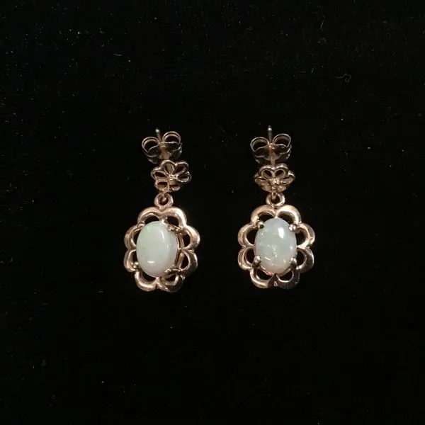 14K Yellow Gold White Crystal Opal Dangle Earrings Image 2 Chipper's Jewelry Bonney Lake, WA