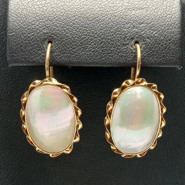 14kt Yellow Gold Earrings w/Irridescent Stone Inlay Chipper's Jewelry Bonney Lake, WA