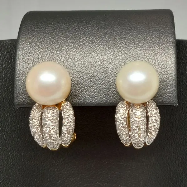 Saltwater Pearl and Diamond Earrings in 14kt Yellow Gold Chipper's Jewelry Bonney Lake, WA