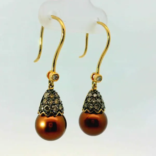 14KY 9mm Chocolate Pearl /Chocolate Diamond Dangle Earrings Image 2 Chipper's Jewelry Bonney Lake, WA
