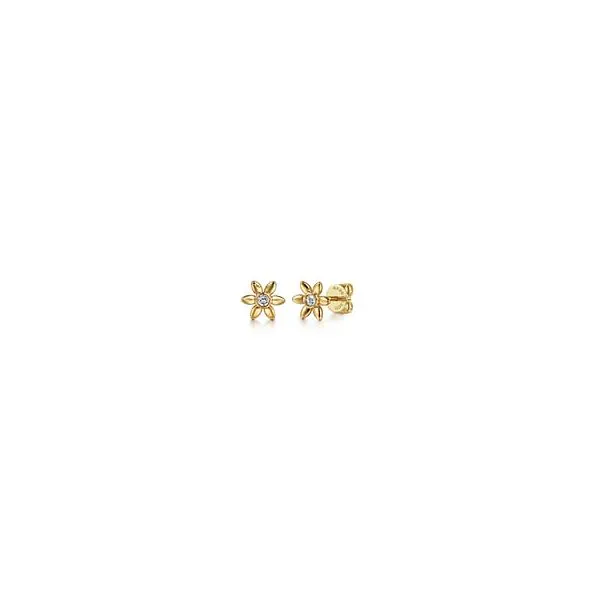 14K Yellow Gold White Sapphire Floral Stud Earring Chipper's Jewelry Bonney Lake, WA