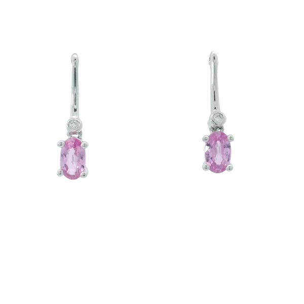 14K White Gold Oval Pink Sapphire Earrings Image 2 Chipper's Jewelry Bonney Lake, WA