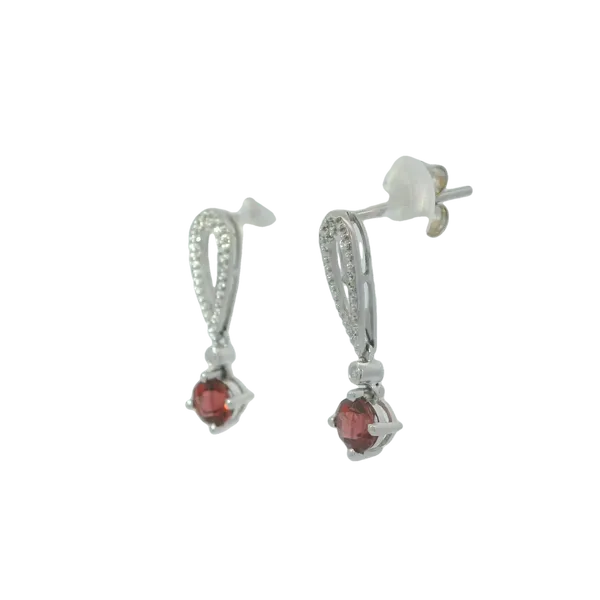 14K White Gold Garnet Diamond Drop Earrings Image 2 Chipper's Jewelry Bonney Lake, WA