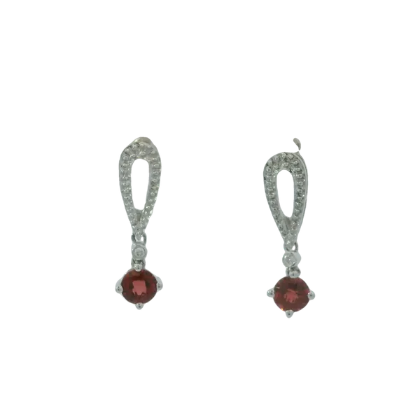 14K White Gold Garnet Diamond Drop Earrings Chipper's Jewelry Bonney Lake, WA