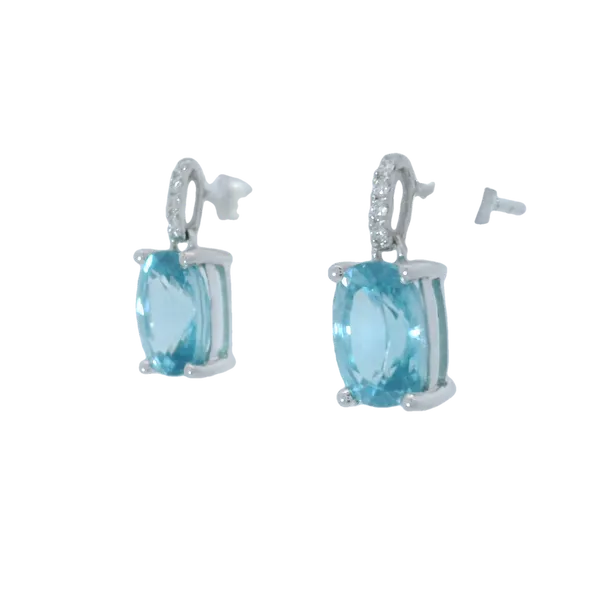 14K White Gold Blue Zircon Diamond Dangle Earrings Image 2 Chipper's Jewelry Bonney Lake, WA