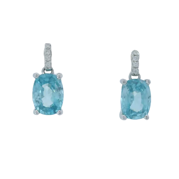 14K White Gold Blue Zircon Diamond Dangle Earrings Chipper's Jewelry Bonney Lake, WA