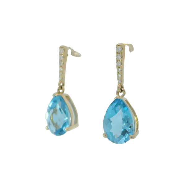 14K Yellow Blue Topaz Diamond Drop Earrings Image 2 Chipper's Jewelry Bonney Lake, WA