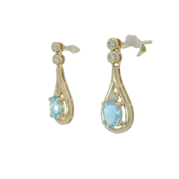 14K Yellow Blue Topaz Diamond Drop Earrings Image 2 Chipper's Jewelry Bonney Lake, WA