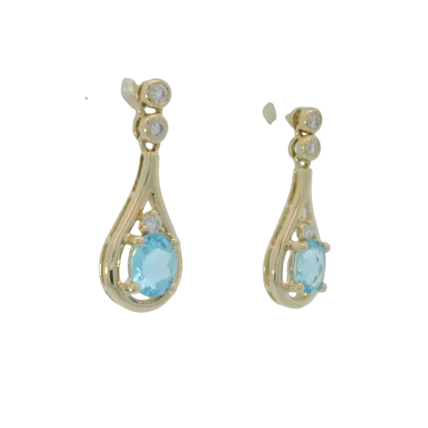 14K Yellow Blue Topaz Diamond Drop Earrings Image 3 Chipper's Jewelry Bonney Lake, WA