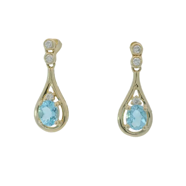 14K Yellow Blue Topaz Diamond Drop Earrings Chipper's Jewelry Bonney Lake, WA