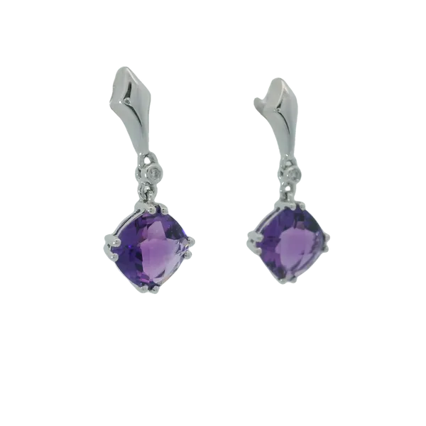 14K White Gold Amethyst Diamond Earrings Image 3 Chipper's Jewelry Bonney Lake, WA