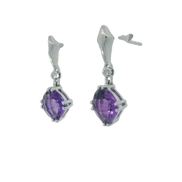14K White Gold Amethyst Diamond Earrings Image 4 Chipper's Jewelry Bonney Lake, WA