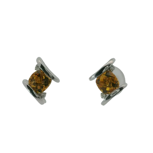 14K White Gold Citrine Diamond Stud Earrings Chipper's Jewelry Bonney Lake, WA