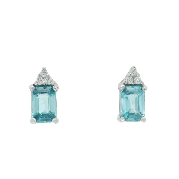 14KW 5x7 Blue Zircon Diamond Stud Earrings Chipper's Jewelry Bonney Lake, WA
