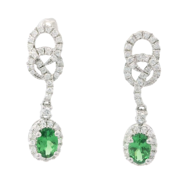 14K White Gold Tsavorite Garnet Diamond Drop Earrings Chipper's Jewelry Bonney Lake, WA