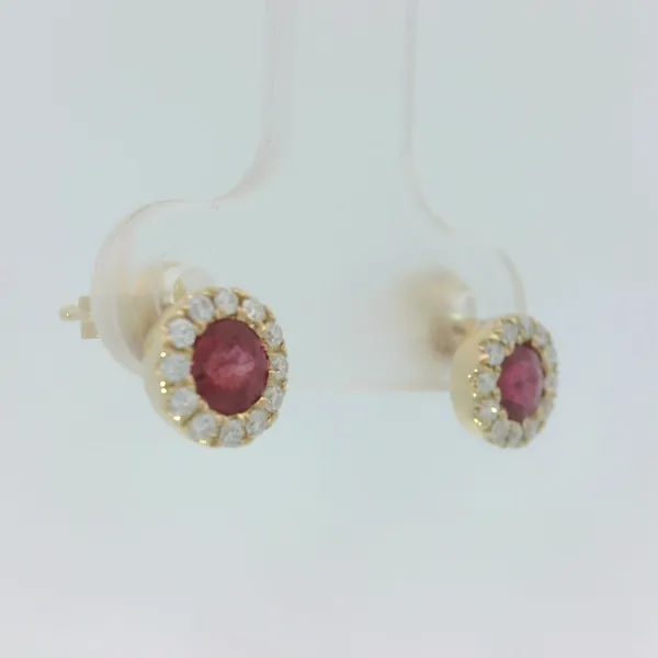 14KY 4mm Ruby Diamond Stud Earrings Image 3 Chipper's Jewelry Bonney Lake, WA