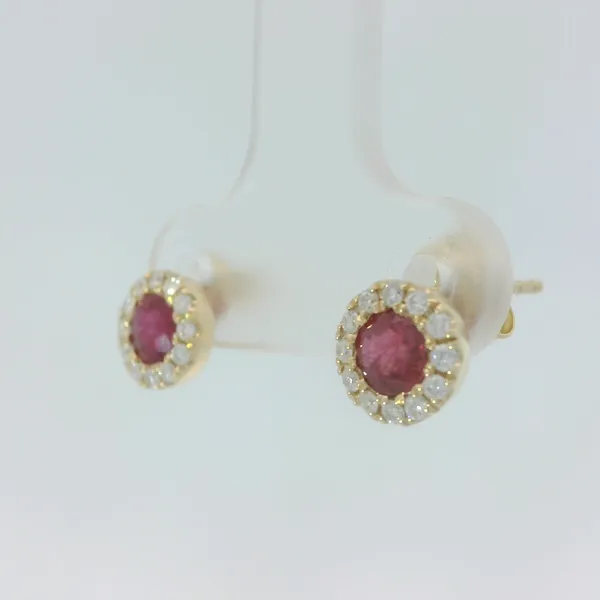 14KY 4mm Ruby Diamond Stud Earrings Image 4 Chipper's Jewelry Bonney Lake, WA