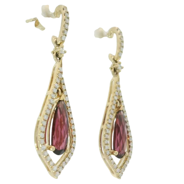 14KY 4x11 Garnet Diamond Drop Earrings Image 3 Chipper's Jewelry Bonney Lake, WA