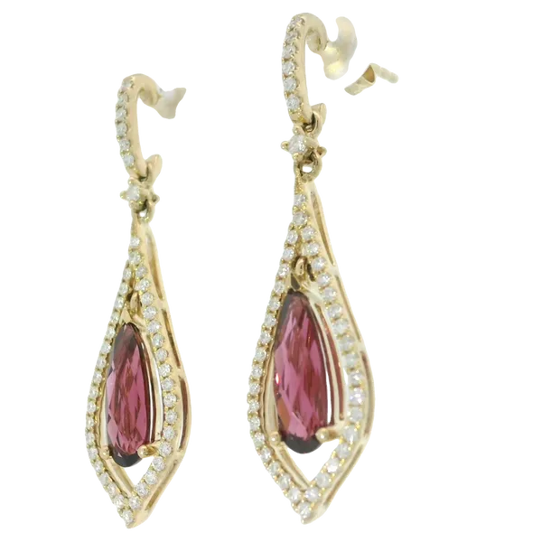 14KY 4x11 Garnet Diamond Drop Earrings Image 4 Chipper's Jewelry Bonney Lake, WA