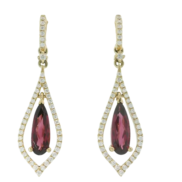 14KY 4x11 Garnet Diamond Drop Earrings Chipper's Jewelry Bonney Lake, WA