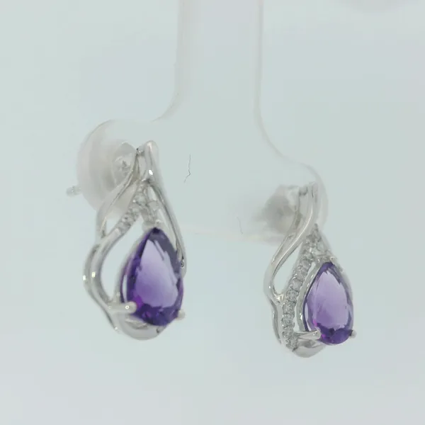 14KW 5x7 Pear Amethyst Diamond Earrings Image 3 Chipper's Jewelry Bonney Lake, WA