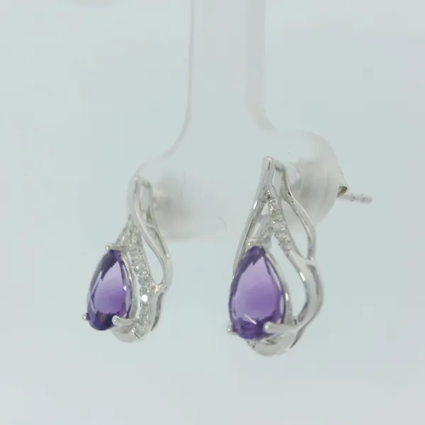 14KW 5x7 Pear Amethyst Diamond Earrings Image 4 Chipper's Jewelry Bonney Lake, WA