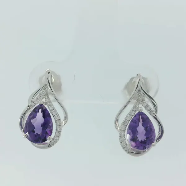 14KW 5x7 Pear Amethyst Diamond Earrings Chipper's Jewelry Bonney Lake, WA
