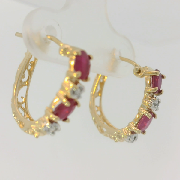 14K Yellow Gold Ruby Diamond Hoop Earrings Image 2 Chipper's Jewelry Bonney Lake, WA