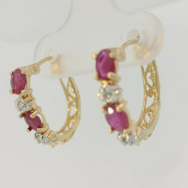 14K Yellow Gold Ruby Diamond Hoop Earrings Image 3 Chipper's Jewelry Bonney Lake, WA