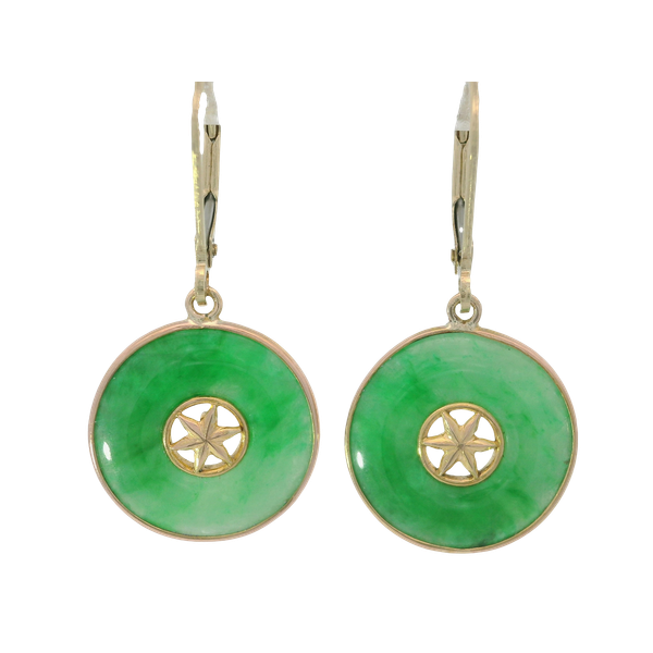 14K Yellow Gold Antique Jade Button Earrings Chipper's Jewelry Bonney Lake, WA