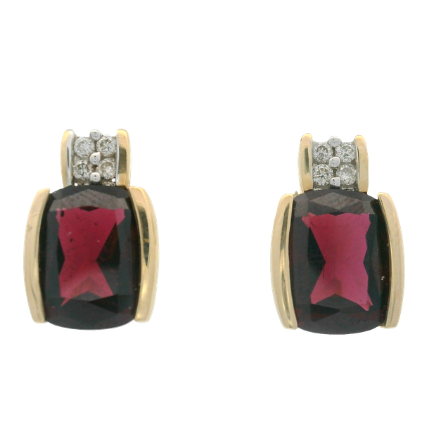 14K Yellow Gold Garnet Diamond Stud Earrings Chipper's Jewelry Bonney Lake, WA