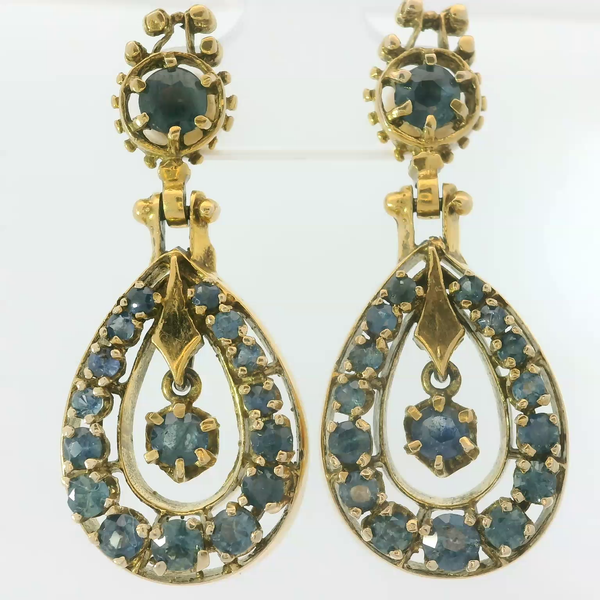 14K Yellow Gold Early 1900's Sapphire Dangle Earrings Chipper's Jewelry Bonney Lake, WA