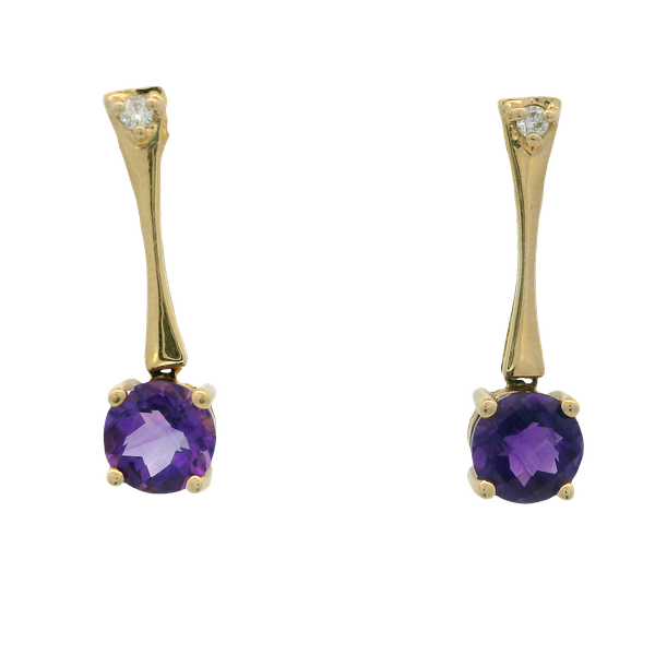 14K Yellow Gold Round Amethyst Dangle Earrings Chipper's Jewelry Bonney Lake, WA