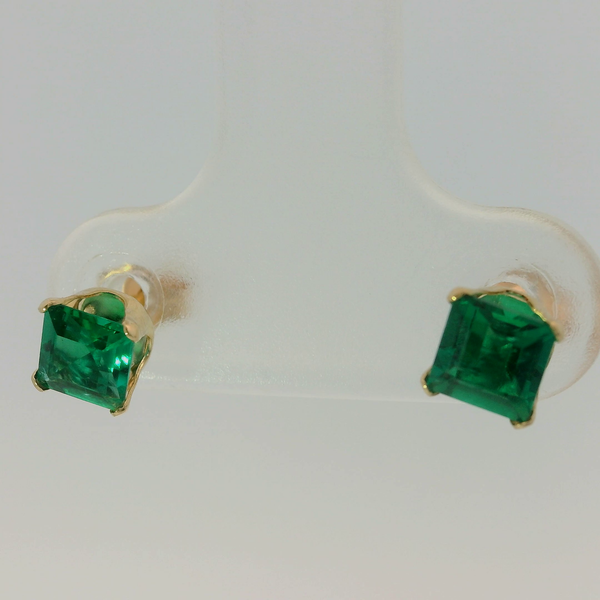 10K Yellow Gold Lab Emerald Earrings Image 4 Chipper's Jewelry Bonney Lake, WA
