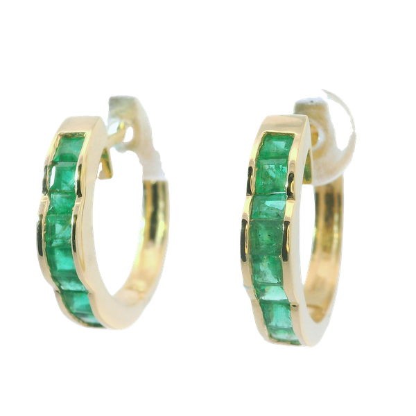 14K Yellow Gold Emerald Huggy Earrings Image 2 Chipper's Jewelry Bonney Lake, WA
