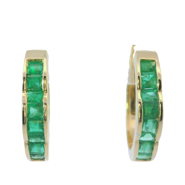 14K Yellow Gold Emerald Huggy Earrings Chipper's Jewelry Bonney Lake, WA