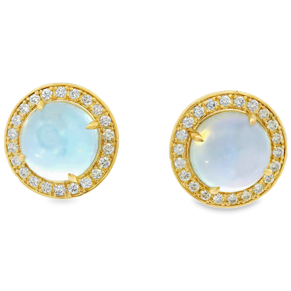 14K Yellow Gold Round Blue Topaz and Diamond Earrings Chipper's Jewelry Bonney Lake, WA