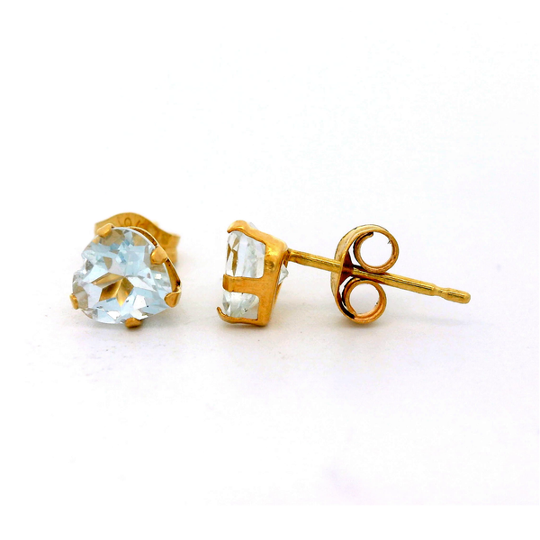 10K Yellow Gold Aquamarine Stud Heart Earrings. Chipper's Jewelry Bonney Lake, WA