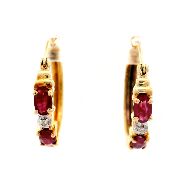 10K Yellow Gold Ruby and Diamond Hoop Earrings. Image 2 Chipper's Jewelry Bonney Lake, WA