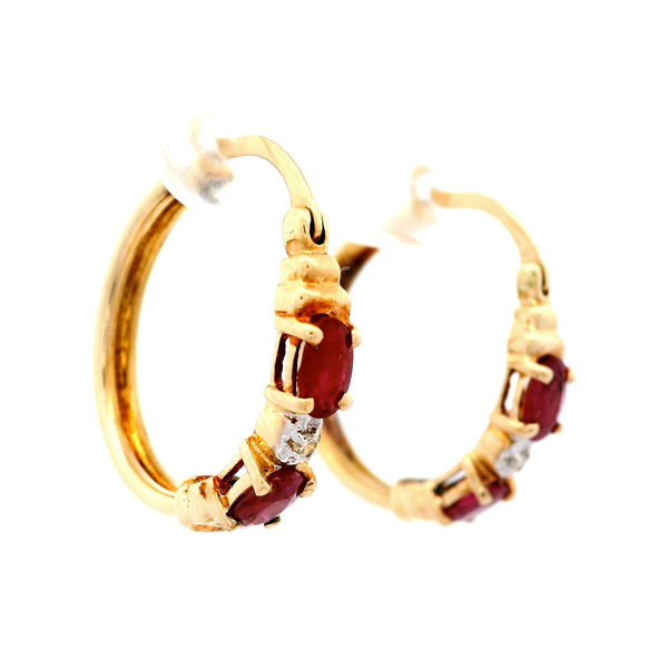 10K Yellow Gold Ruby and Diamond Hoop Earrings. Chipper's Jewelry Bonney Lake, WA