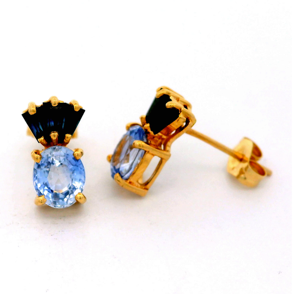 14K Yellow Gold Light and Dark Sapphire Earrings. Chipper's Jewelry Bonney Lake, WA